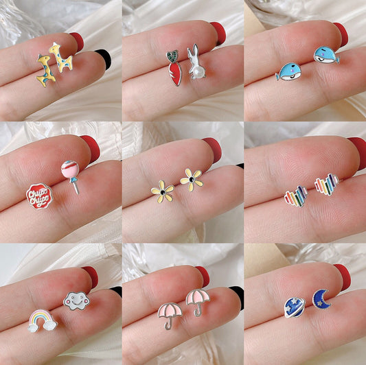 Sier Rainbow Love Design Color Simple Ear Bone Small Before Stud Earrings