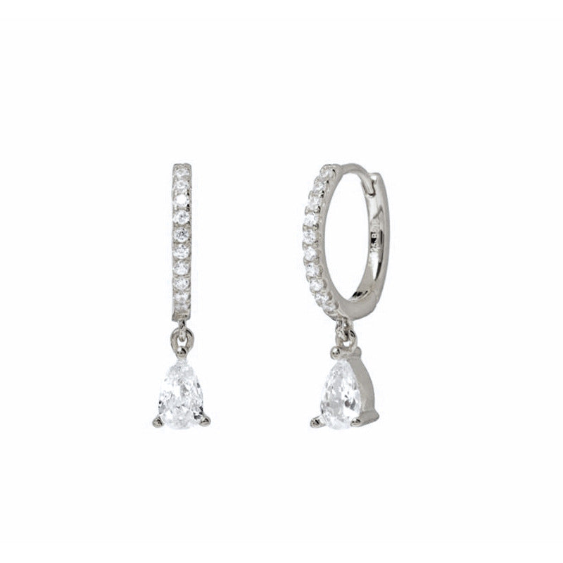 Women's Luxury Sier Needle Style Geometric Water Drop Diamond French Ear Earrings