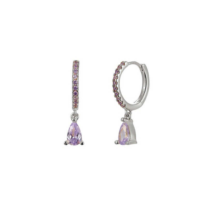 Women's Luxury Sier Needle Style Geometric Water Drop Diamond French Ear Earrings