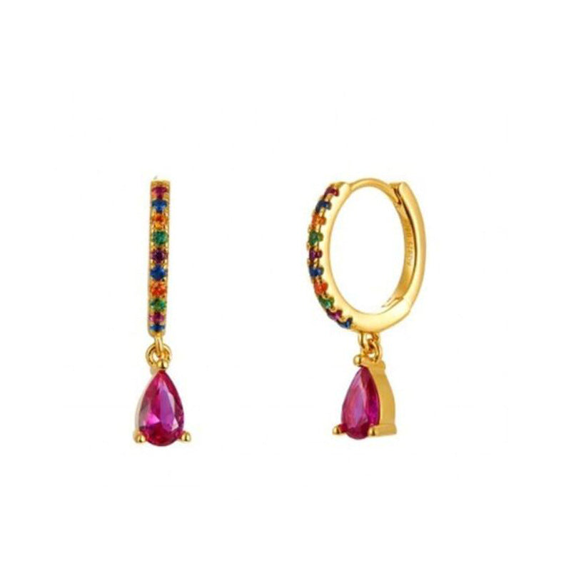 Women's Luxury Sier Needle Style Geometric Water Drop Diamond French Ear Earrings