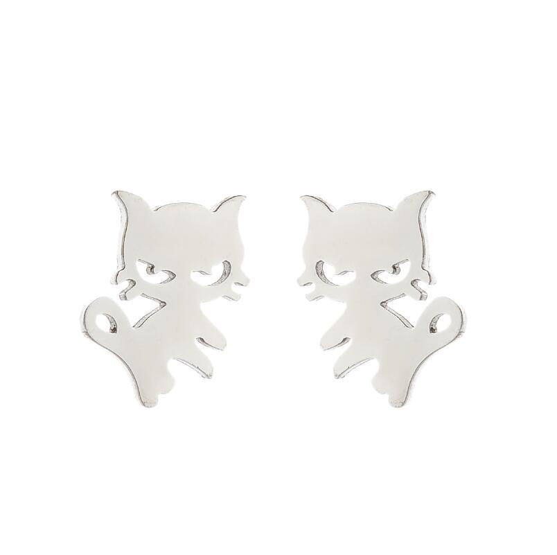 Female Korean Style Simple Stainless Steel Cat Earrings