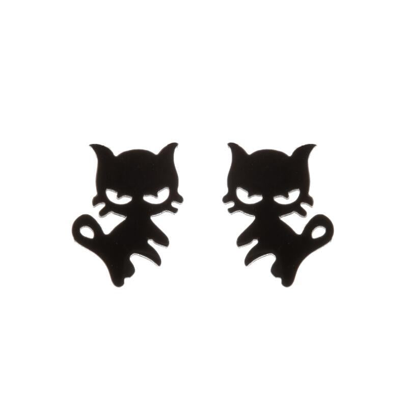 Female Korean Style Simple Stainless Steel Cat Earrings