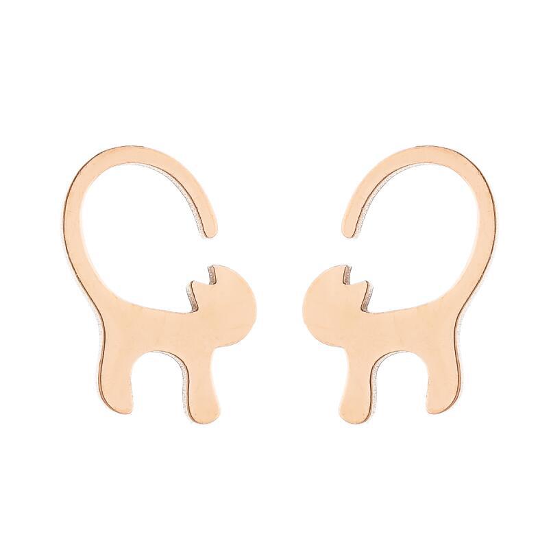 Female Korean Style Simple Stainless Steel Cat Earrings