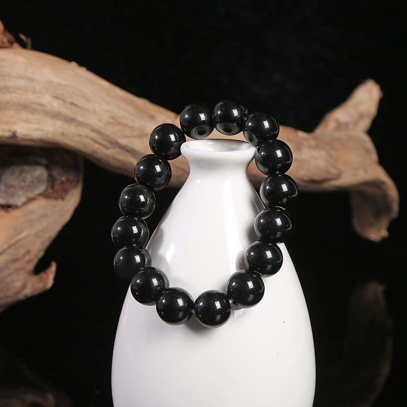 Black Single Circle Beads Imitation Obsidian Bracelets