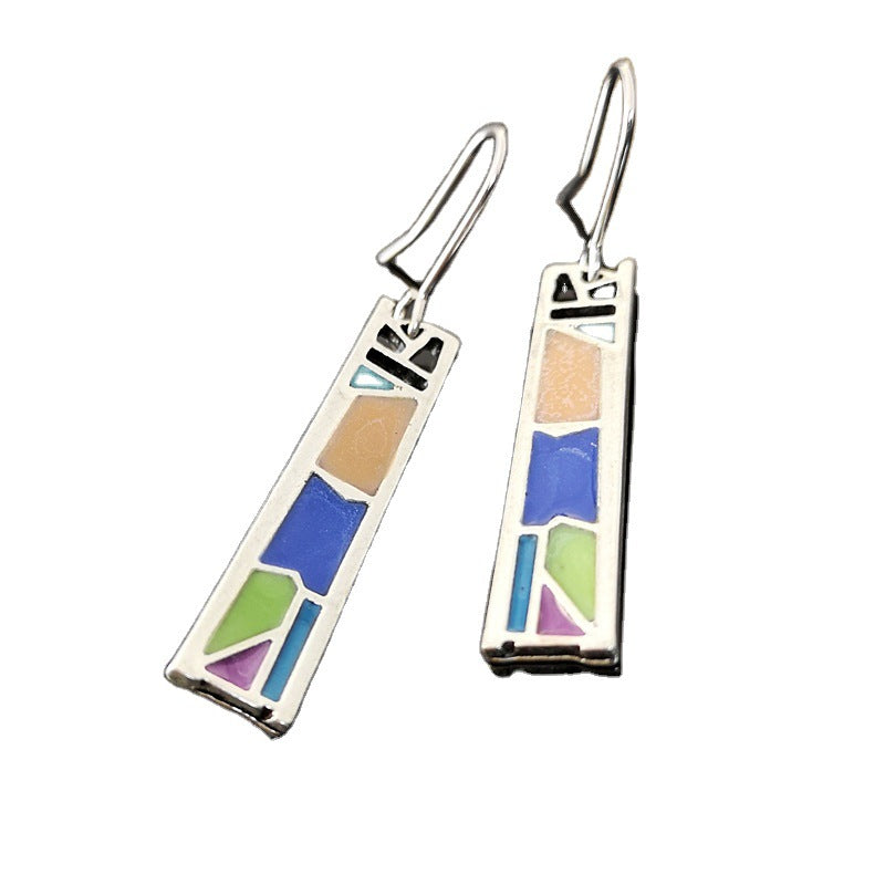 Vintage Sier-plated Opal Enamel Handmade Creative Earrings