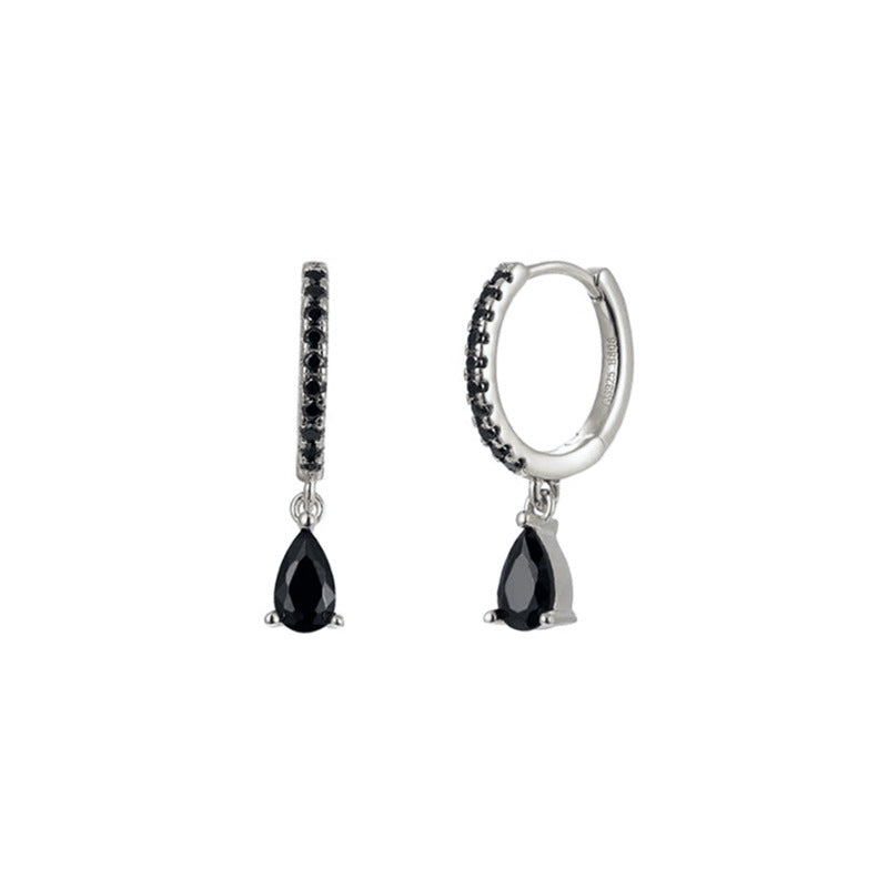 Women's Luxury Sier Needle Style Geometric Water Drop Diamond French Ear Earrings
