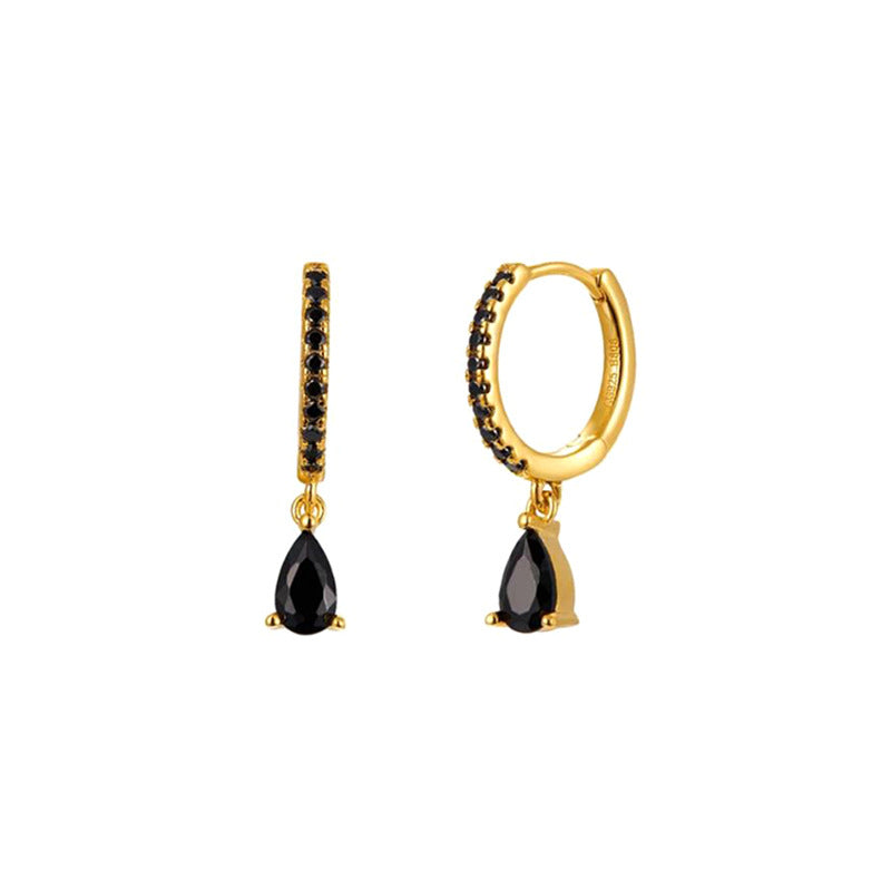 Women's Luxury Sier Needle Style Geometric Water Drop Diamond French Ear Earrings