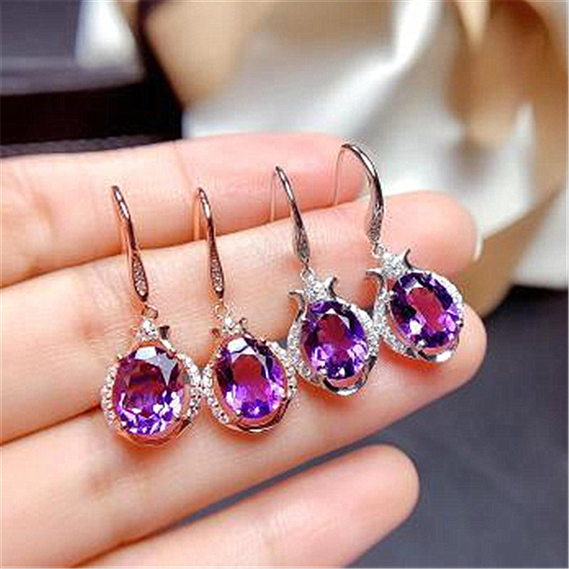 Korean Style Austrian Purple Diamond Red Crystal Stud Earrings