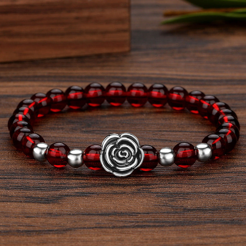 Women's & Men's Sier Mantra Sanskrit Lucky Beads Retro Chic Obsidian Bracelet