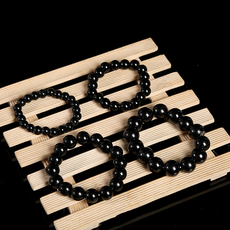 Black Single Circle Beads Imitation Obsidian Bracelets
