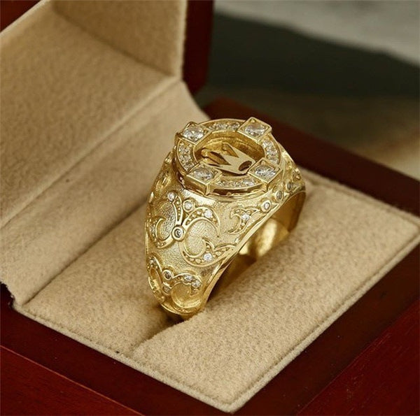 Gold-plated Crown Vintage Engraving Full Diamond Rings