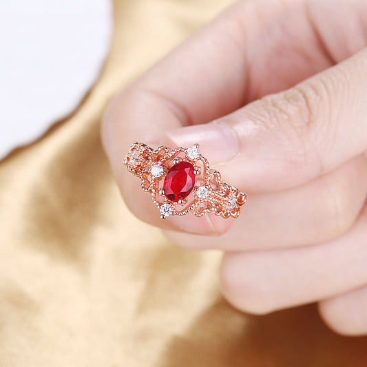 Stylish Opening Adjustable Hollow Fancy Red Sapphire Female Light Rings