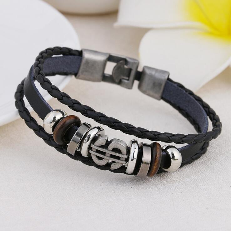 Women's & Men's Alloy Beads Handmade Woven Leather String Bracelet
