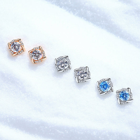 Women's Sterling Sier Windmill Simple Graceful Zircon Design Rings