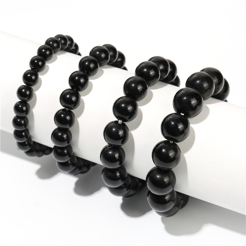 Black Single Circle Beads Imitation Obsidian Bracelets