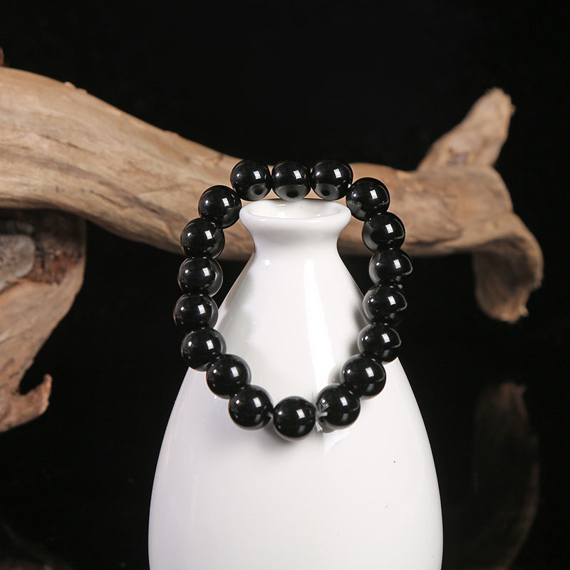 Black Single Circle Beads Imitation Obsidian Bracelets