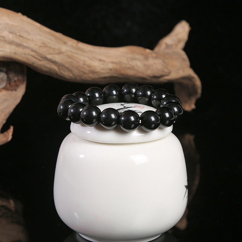 Black Single Circle Beads Imitation Obsidian Bracelets