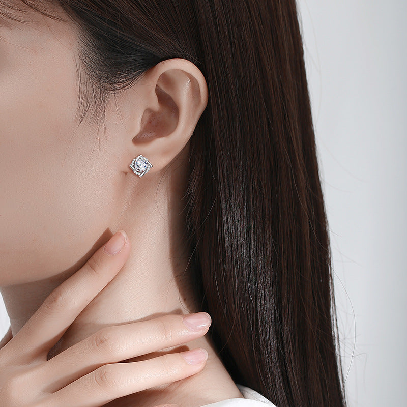 Women's Sterling Sier Windmill Simple Graceful Zircon Design Rings