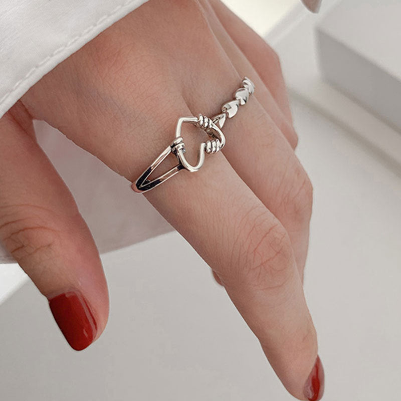 Sier Simple Retro Loving Heart With Opening Index Rings