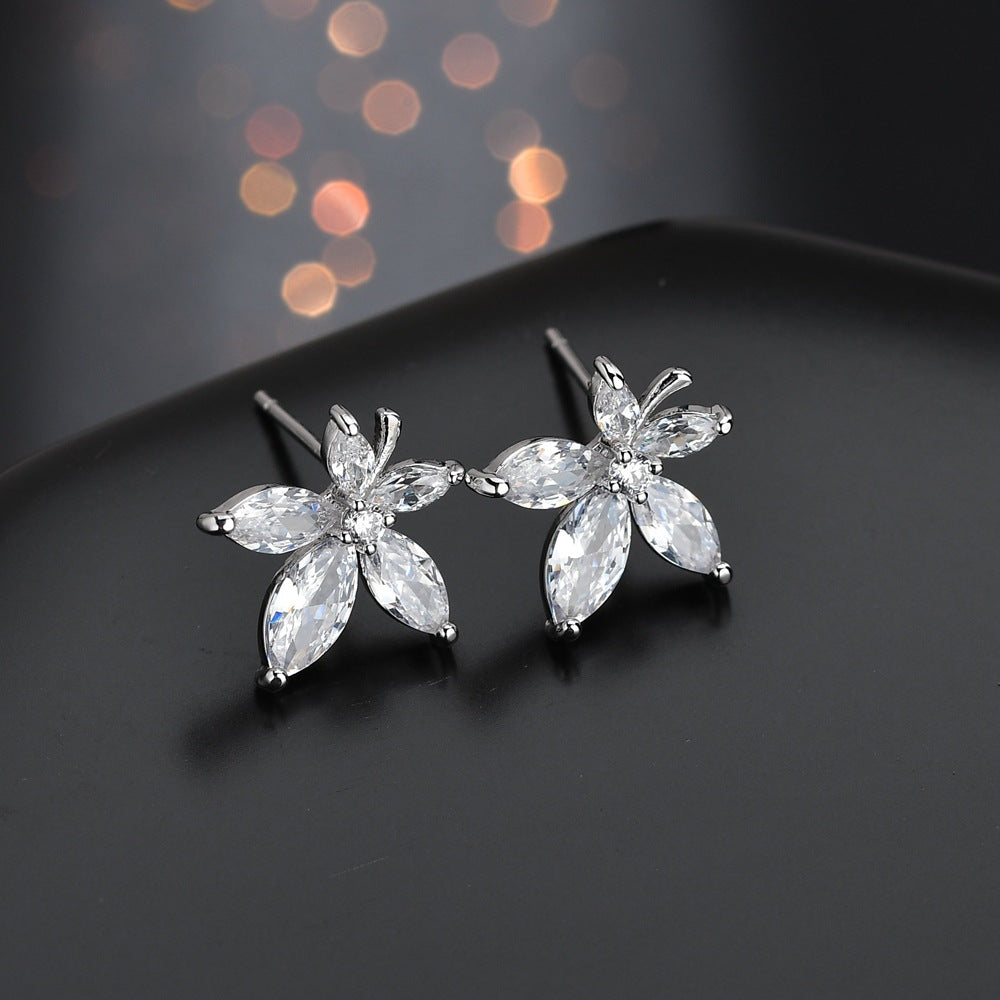 Leaf Zircon Simple Exquisite Pure Sier Earrings