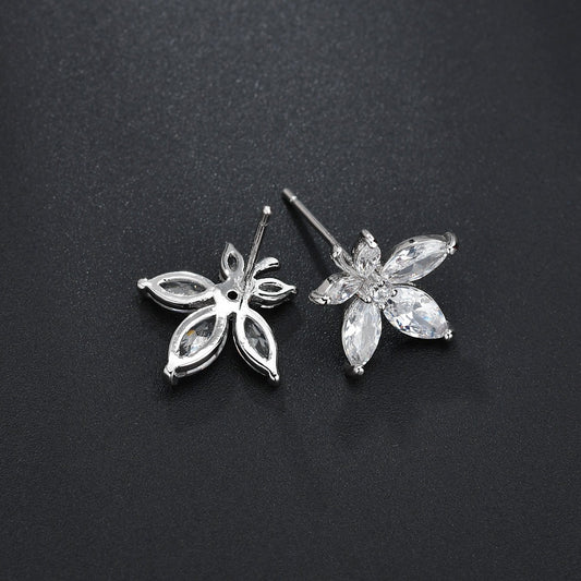 Leaf Zircon Simple Exquisite Pure Sier Earrings