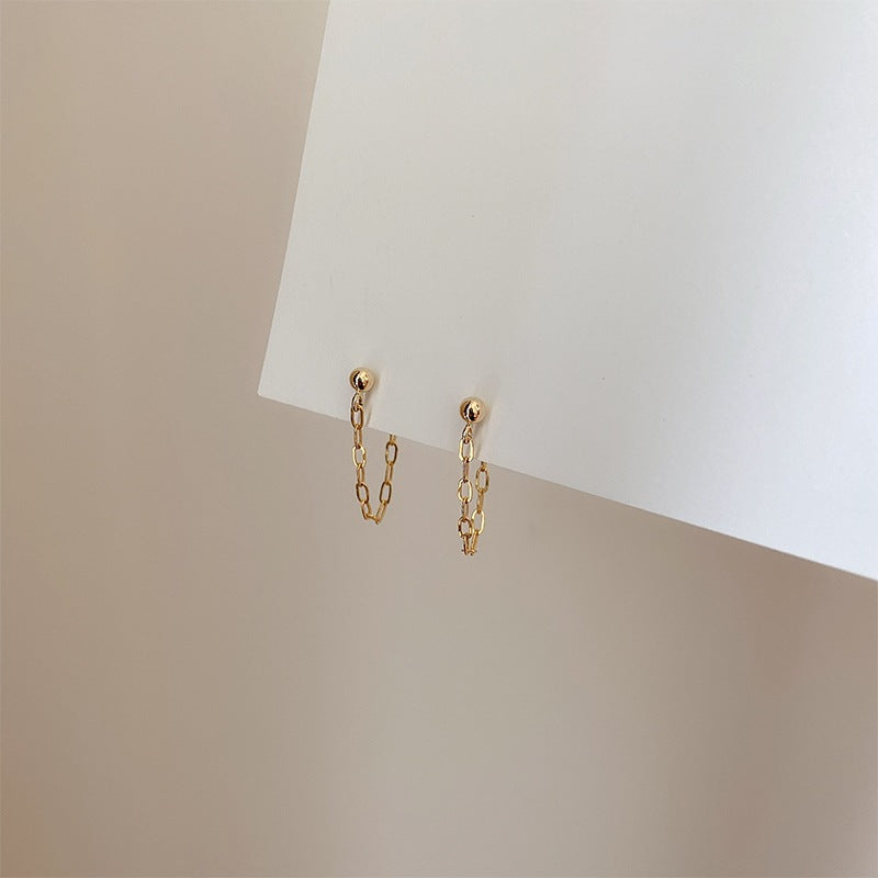 Gold Plated Simple Personality Cold Wind Square Chain Tassel Ear Rings