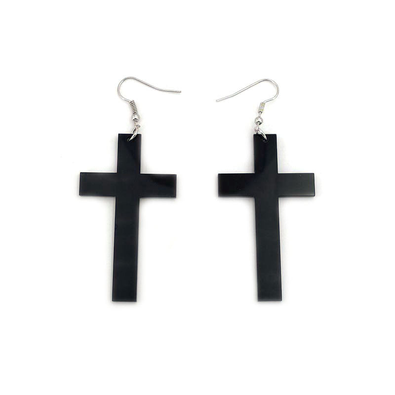 Black Cross Acrylic Long Geometric Lady Earrings