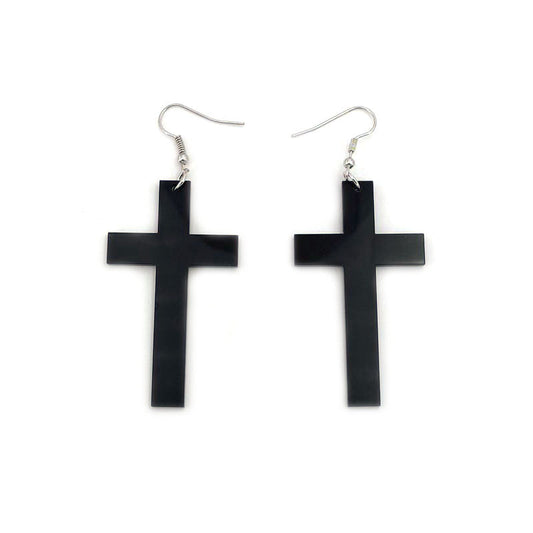Black Cross Acrylic Long Geometric Lady Earrings