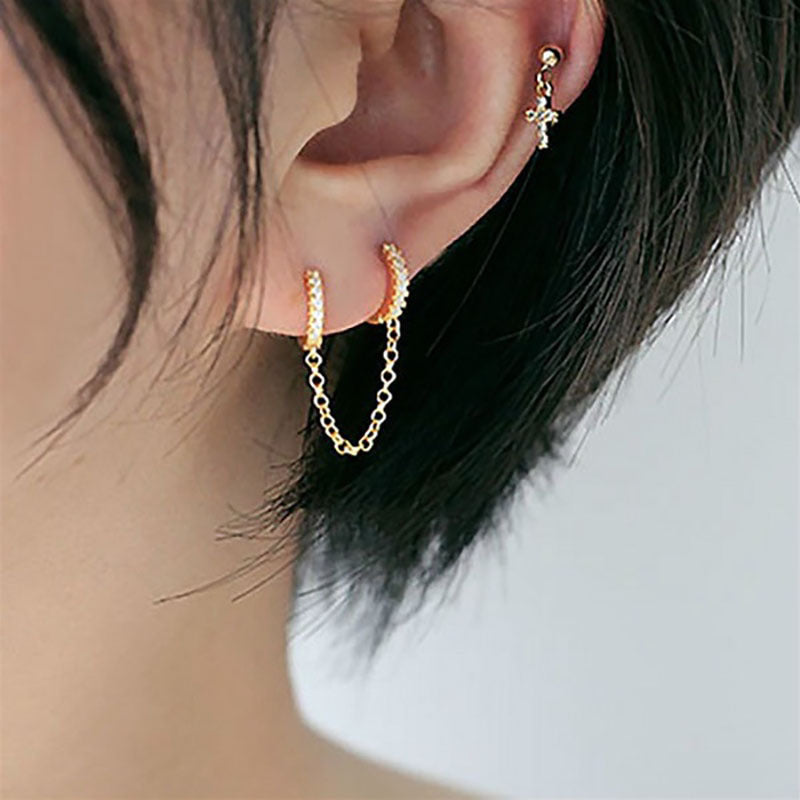 Women's Exquisite Fashion Long Chain Eardrops Copper Inlaid Zircon Double Ear Earrings