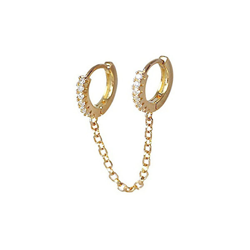 Women's Exquisite Fashion Long Chain Eardrops Copper Inlaid Zircon Double Ear Earrings