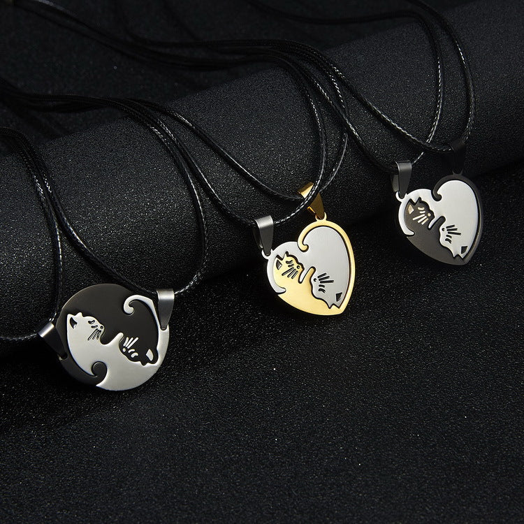 Steel Female Cat Key Puzzle Heart-shaped Necklaces