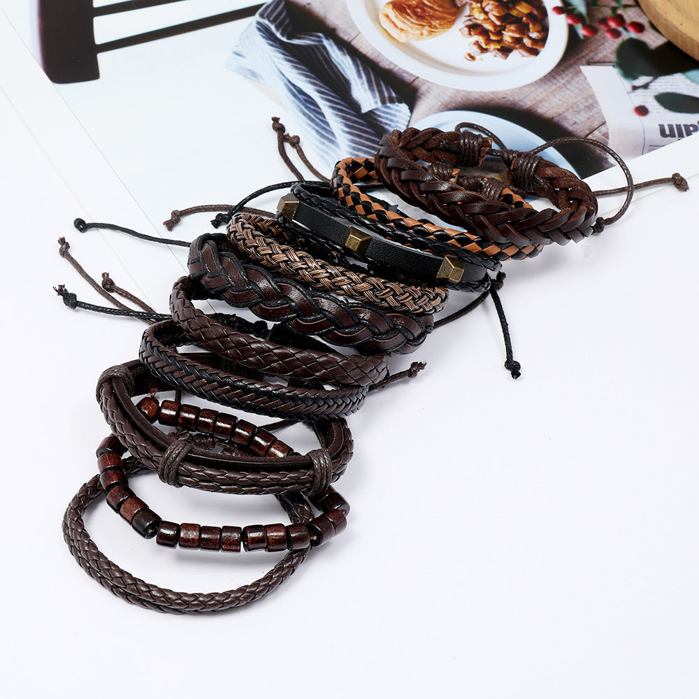 Men's Vintage Weave Combination Cattle Leather Simple Bracelet