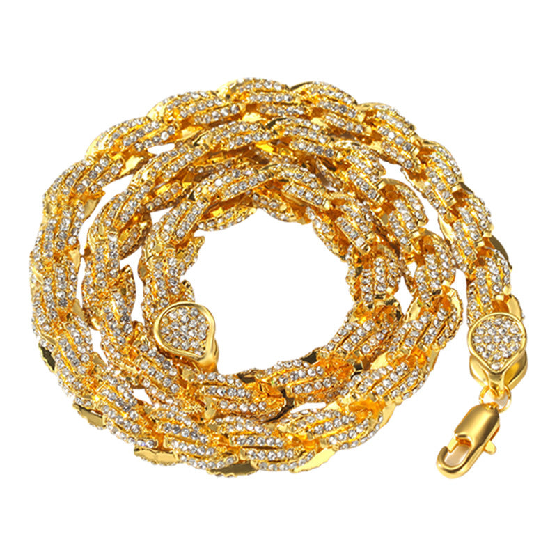 Men's Hop Alloy Diamond Gold Twist Fashion Necklaces