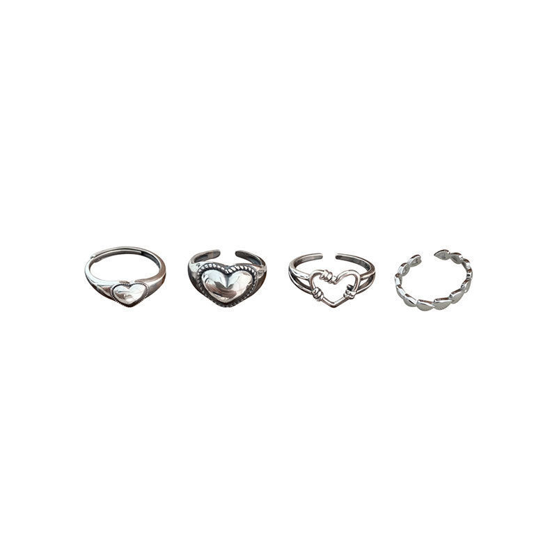 Sier Simple Retro Loving Heart With Opening Index Rings