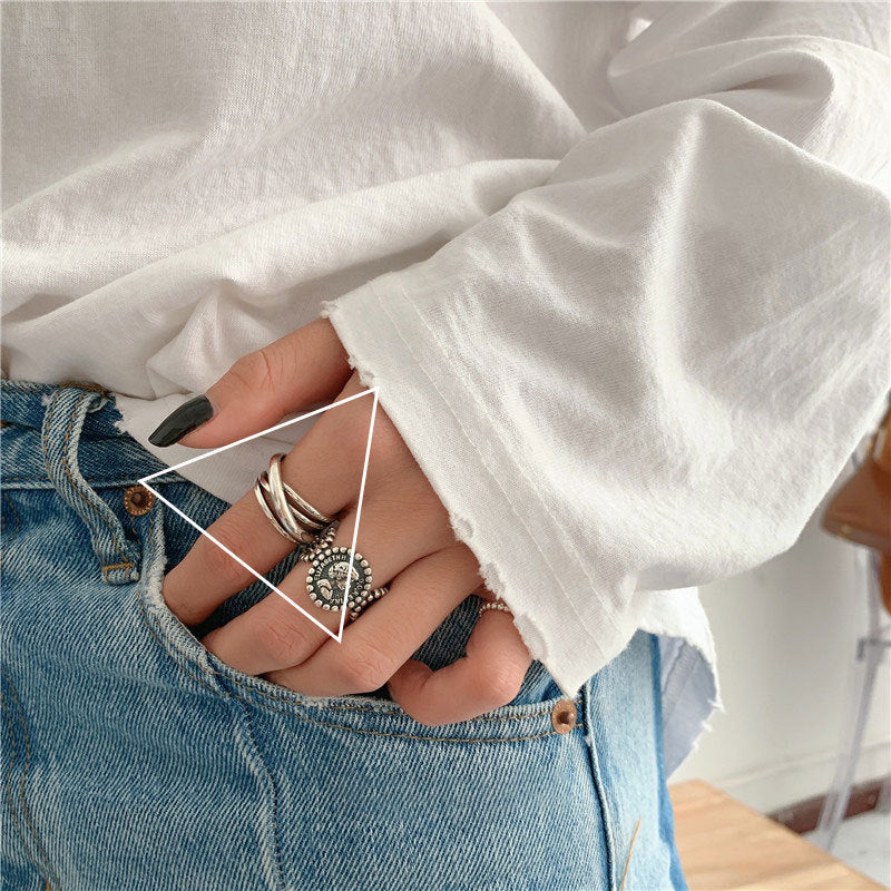 Sier Simple Retro Loving Heart With Opening Index Rings