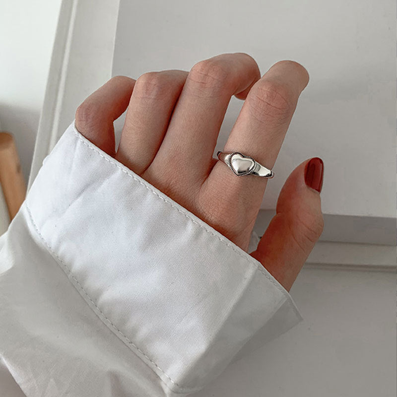 Sier Simple Retro Loving Heart With Opening Index Rings