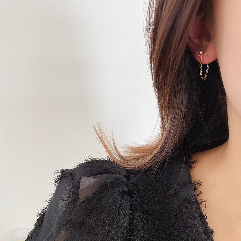 Gold Plated Simple Personality Cold Wind Square Chain Tassel Ear Rings