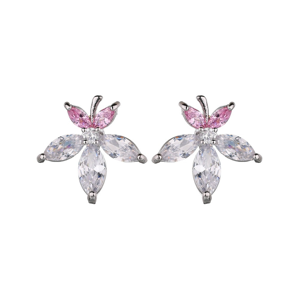 Leaf Zircon Simple Exquisite Pure Sier Earrings