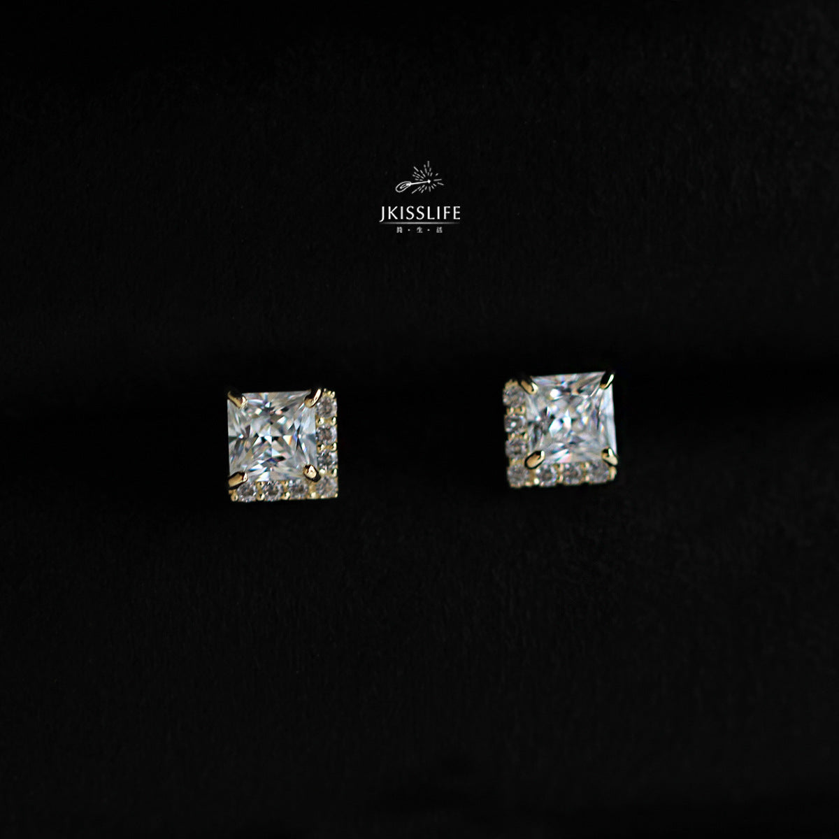 Women's Zirconium Diamond Princess Square Inlaid Simple Earrings