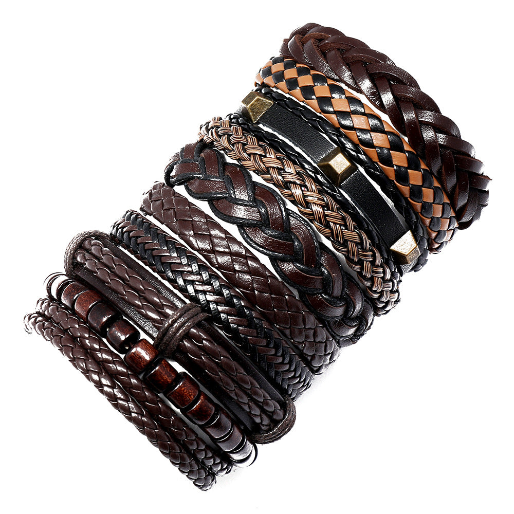 Men's Vintage Weave Combination Cattle Leather Simple Bracelet