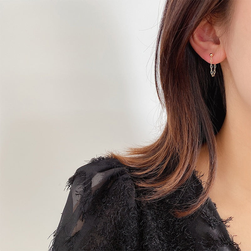 Gold Plated Simple Personality Cold Wind Square Chain Tassel Ear Rings