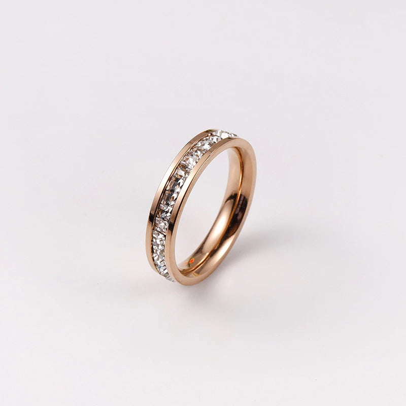 Women's & Men's Double Row Diamond Stainless Steel Personality Small Square Full Ring
