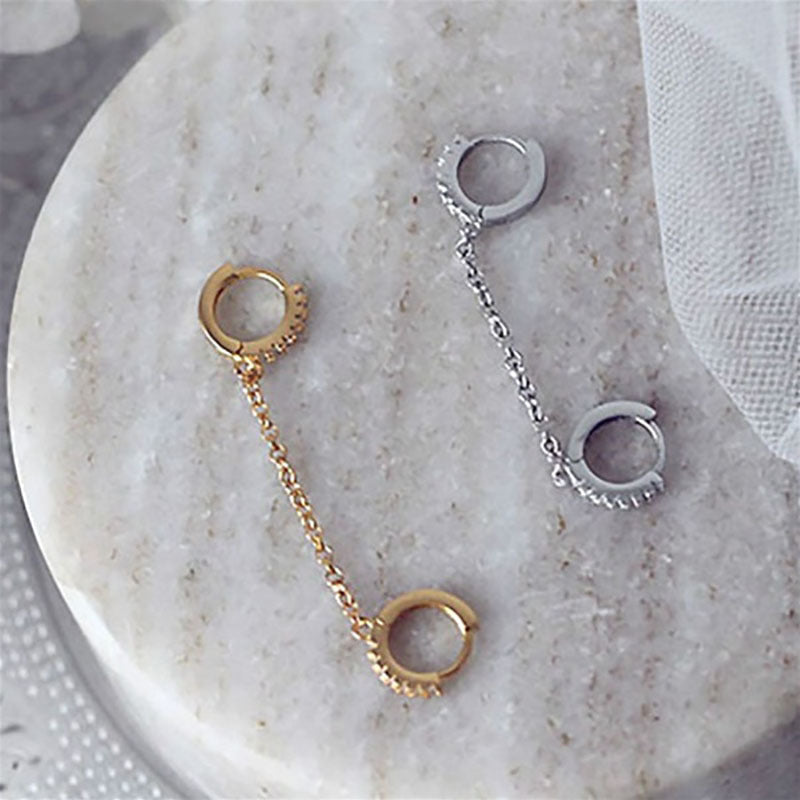 Women's Exquisite Fashion Long Chain Eardrops Copper Inlaid Zircon Double Ear Earrings