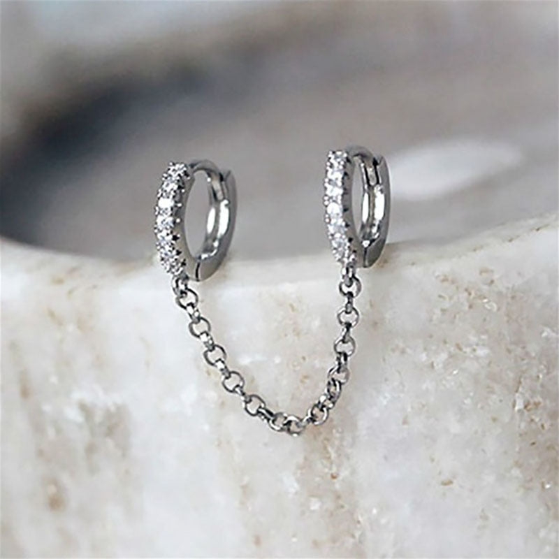 Women's Exquisite Fashion Long Chain Eardrops Copper Inlaid Zircon Double Ear Earrings