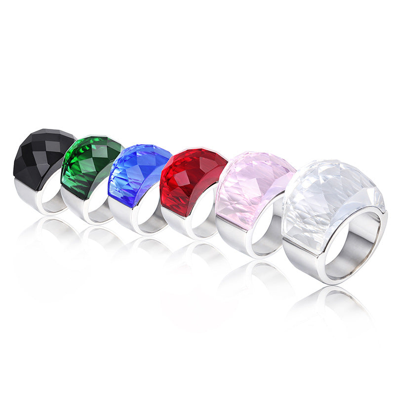 Women's Style Stainless Steel Fashion Crystal Glass Gold Rings