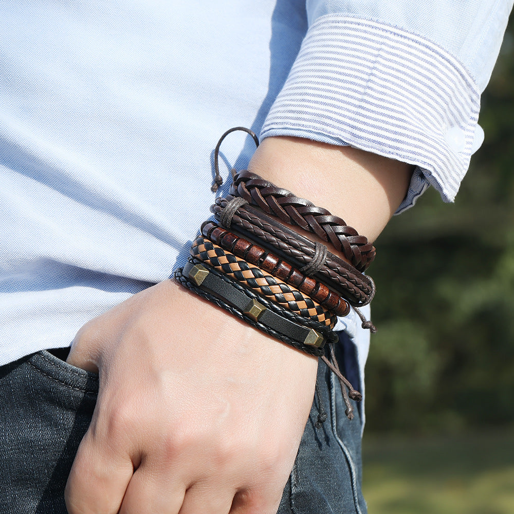 Men's Vintage Weave Combination Cattle Leather Simple Bracelet