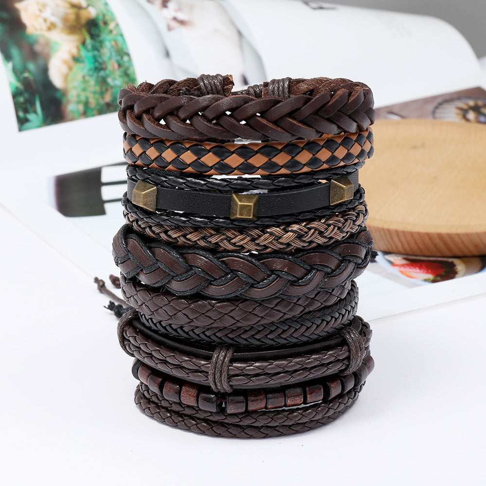 Men's Vintage Weave Combination Cattle Leather Simple Bracelet