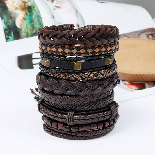 Men's Vintage Weave Combination Cattle Leather Simple Bracelet