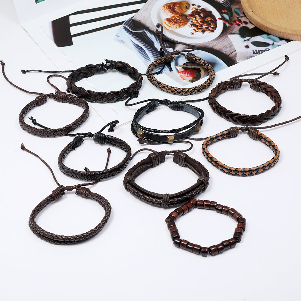 Men's Vintage Weave Combination Cattle Leather Simple Bracelet