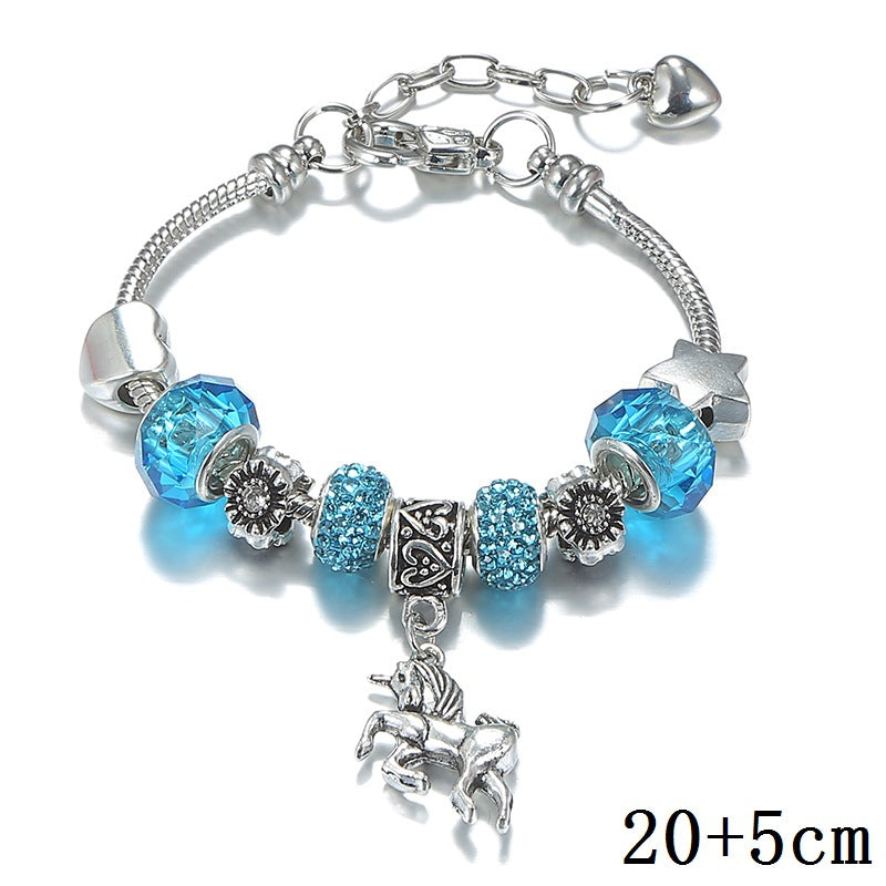 Women's & Men's Crystal Unicorn Ornament And Snake Bone Bracelets